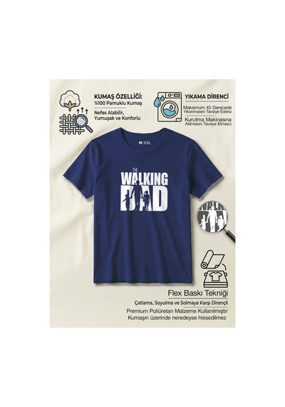 North Whiskers "the Walking Dad" Baskılı %100 Pamuklu Lacivert Babalar Günü Tişörtü Lacivert - 875692286 Lacivert - 875692286 Lacivert