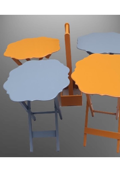 Çanta Zigon Sehpayonca Dörtlü Model Ahşap Mdf Gri Ve Hardal Renk Uyumu El Yapımı