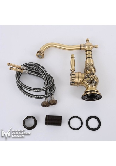 Antik İşlemeli Kısa Lavabo Bataryası