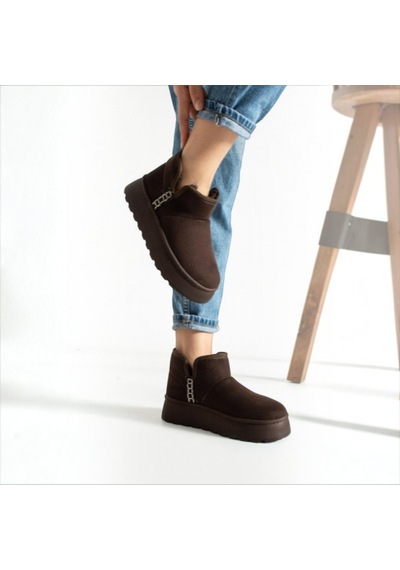Black Flex Cozy Pelush Kadın Günlük Kısa Bot Kahve 36-40 Acı Kahverengi