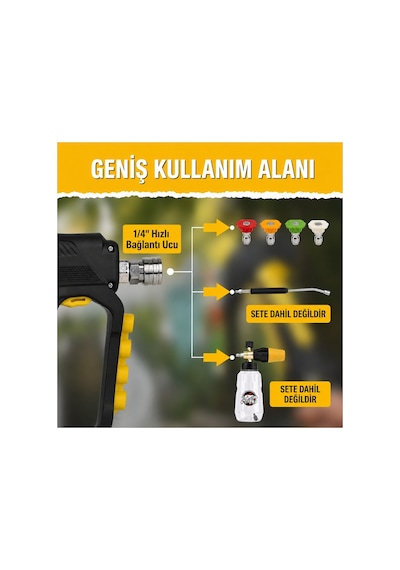 Robeve Bear Force Yüksek Basınçlı Yıkama Tabancası 345 Bar 5000 Psı 5 Li Nozul Seti 1/4 Quick Connect Kısa Yıkama Tabancası Oto Yıkama Tabancası Lavor Uyumlu