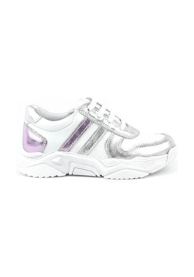 Hakiki Deri Gümüş Pembe Kalın Tabanlı Kız Çocuk Sneakers Ayakkabı Gümüş