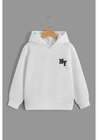 Uyguntarz Ny Baskılı Erkek - Kız Çocuk Rahat Kalıp Sweatshirt Beyaz