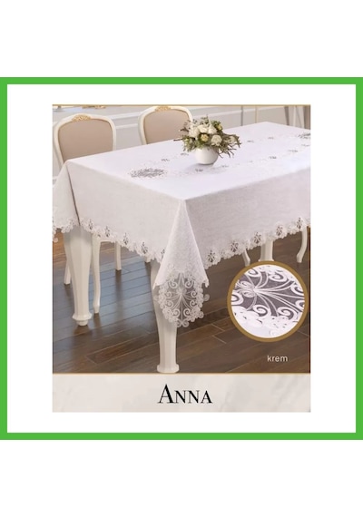 Vaveni Gardenya Keten Tek Masa Örtüsü 160x260 Cm Dantelli Yemek Masası Örtüsü Anna Model Krem Arz
