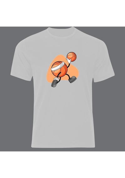 Basketbol Topu Baskılı Unisex Tshirt Beyaz