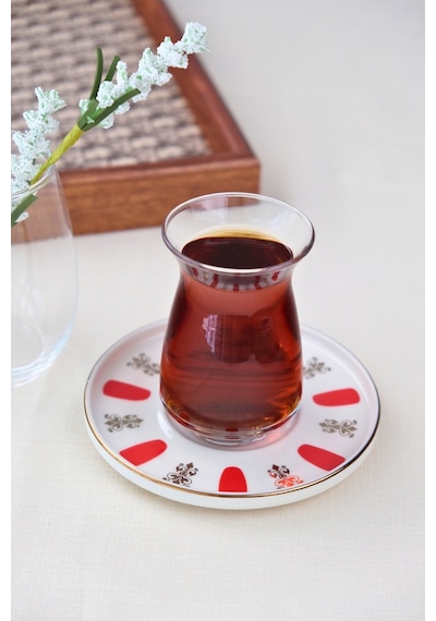 Tabak Evi Porselen Acem Zade Kırmızı Çay Tabağı 12,5cm Tekli Çok Renkli