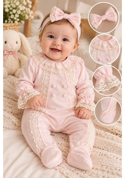 Aura Baby Çift Çiçek Bahçivan Kız Tulum 3-9 Aylık -ba1175290 - Pembe