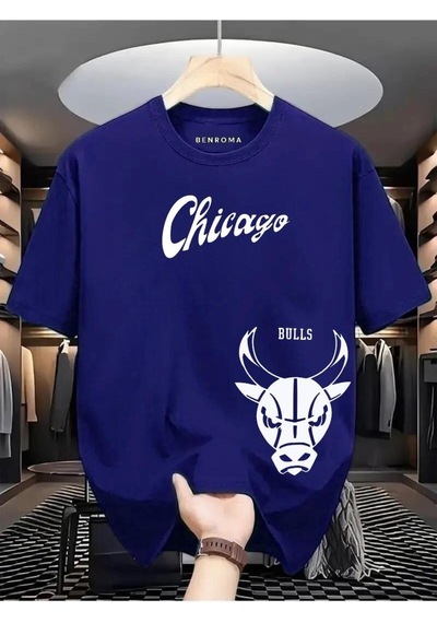 Chıcago Bulss Baskılı Oversize Tişört Saks Mavisi