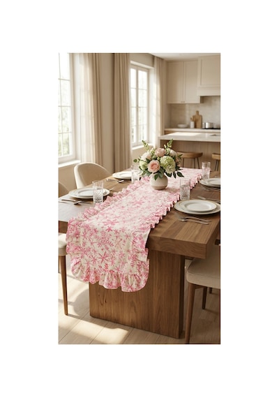 %100 Pamuk Özel Desenli Fırfırlı Runner 40x150 Pembe - 900648143 Pembe