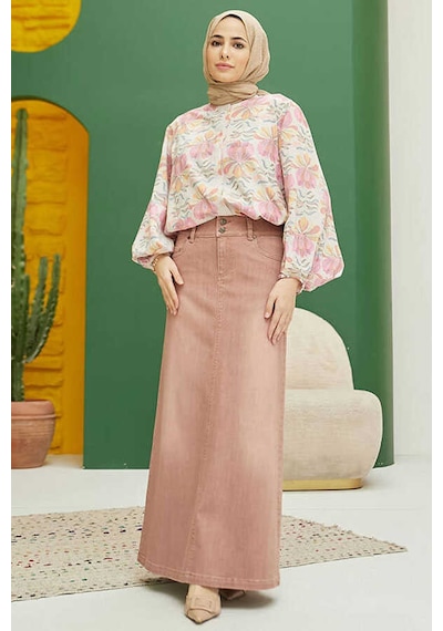 2254-denim Klasik Etek Somon Somon