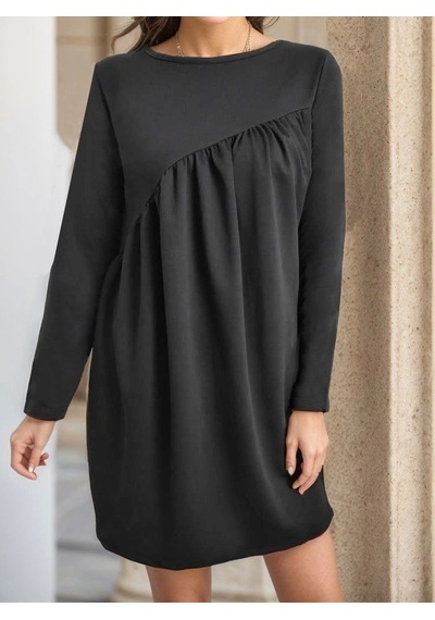 Saklımoda Kadın Uzun Kollu Bisiklet Yaka Çapraz Büzgü Detay Iki Iplik Mini Boy Elbise Siyah Saklımoda Kadın Uzun Kollu Bisiklet Yaka Çapraz Büzgü Detay Iki Iplik Mini Boy Elbise Siyah