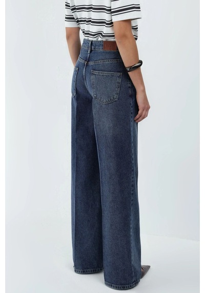 Hiccup Geniş Paça Raw Kot Pantolon Orta Mavi Denim