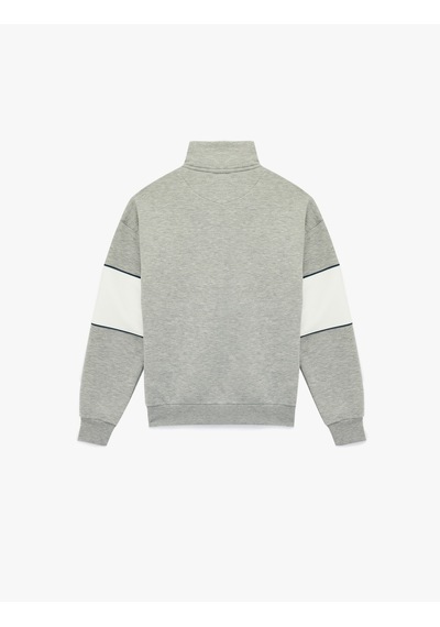 Koton Üç İplik Şardonlu Renk Bloklu Rahat Kalıp Yarım Fermuarlı Yaka Baskılı Sweatshirt Gri 7wam70018mk