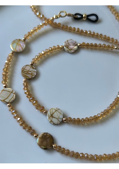 Gözlük Zinciri Amber Kristal Boncuklu Varak Efektli Thınblack Koleksiyonu Amber
