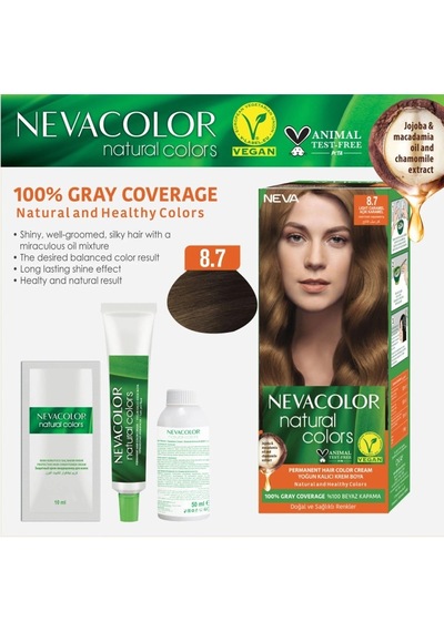 Nevacolor Natural Colors 8.7 Açık Karamel - Kalıcı Krem Saç Boyası Seti