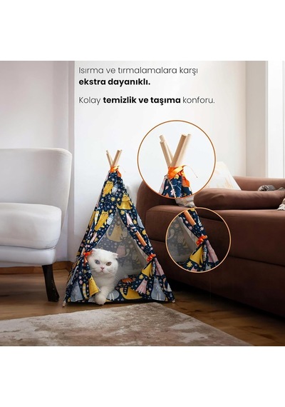 Kedi Çadırı, Kedi Evi Kolay Kurulum, Yıkanabilir Kedi Çadırı, Kedi Yatağı Kedili Desen, Large