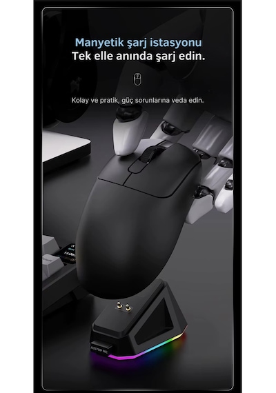 Aj179p Mc 3 Modlu 1000hz 12.000 Dpı Manyetik Şarj Istasyonlu Paw3311 Optik Sensör Gaming Mouse Diğer