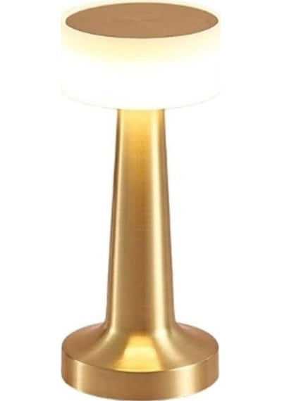 İskandinav Tarzı 3 Renkli Lüks Metal Gold Dokunmatik Led Kablosuz Şarjlı Abajur Masa Gece Lambası Sarı