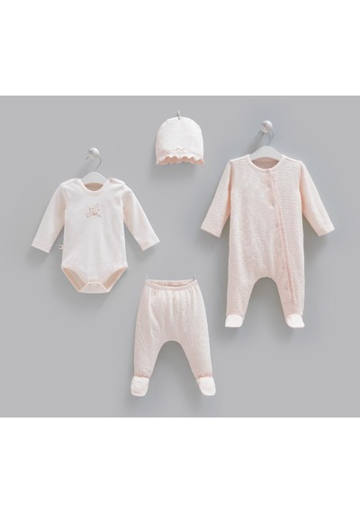 Caramell Pamuk Fashion Girl Body Ve Pantolon 4'lü Set 50-62 Cm 0-3 Ay Somon Crml.smn.bpk2264