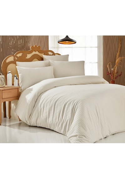 Komfort Home Çift Kişilik Çizgili Pamuk Saten Nevresim Takımı (390831990) Krem
