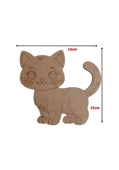 Boyanabilir Ahşap Kedi Figürü 15x16 Cm 10 Adet