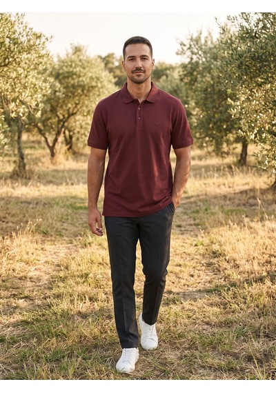 Maccali Erkek Bordo Yazlık Basic Polo Yaka Tişört