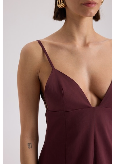 Mai Collection Mai Studios Co. Onella Askılı Bordo Uzun Elbise Bordo