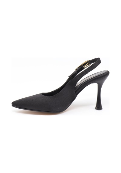 Nesilshoes Nesil Shoes Uraz 800 Siyah Saten Arkası Açık Topuklu Kadın Ayakkabı