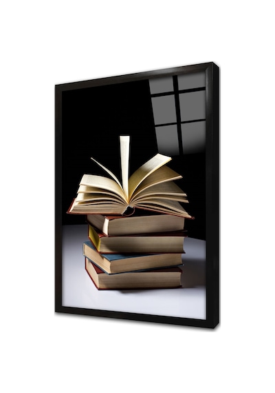Kitap In Uçuşan Yaprakları Çerçeveli Cam Tablo