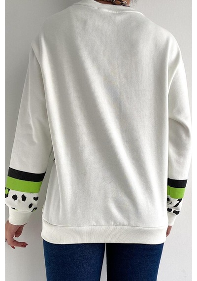 Femelle Kadın Leopar Desen Pamuk Sweatshirt Beyaz