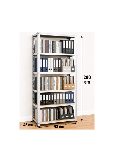 6 Katlı Çelik Elektrostatik Raf Sistemi, Dosya, Market, Ayakkabı, Çiçek, Depo, Arşiv, Kiler Rafı Boyut: 43x93x200 Cm Kalınlık: 0,70 Mm Gri