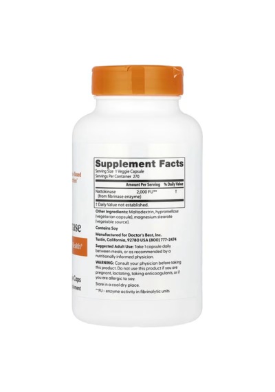 Doctor's Best Nattokinase Gut Health 2,000 Fus 270 Veggie Caps Aromasız