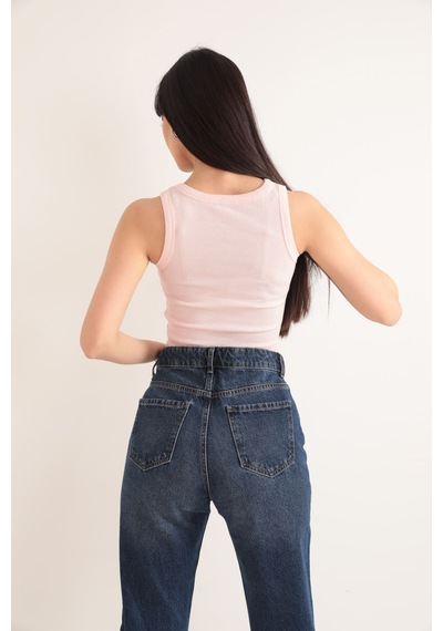 Duygudan Off Nakış Detaylı Fitilli Crop Bluz Pudra - Pembe Çok Renkli