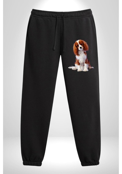 Angemiel Cavalier King Charles Spaniel 3 İplik Erkek Baskılı Siyah Eşofman Altı Siyah