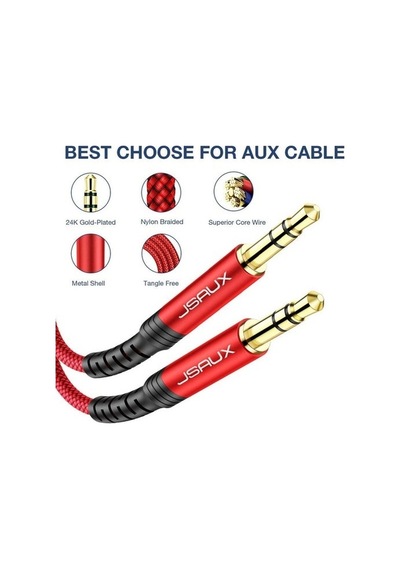 Jsaux Profesyonel Hifi Stereo Ses Kablo 3,5 Mm To 3.5mm Trs Uzatma Aux Kablosu 3 Metre 1 adet Cm0004 Kırmızı - Siyah