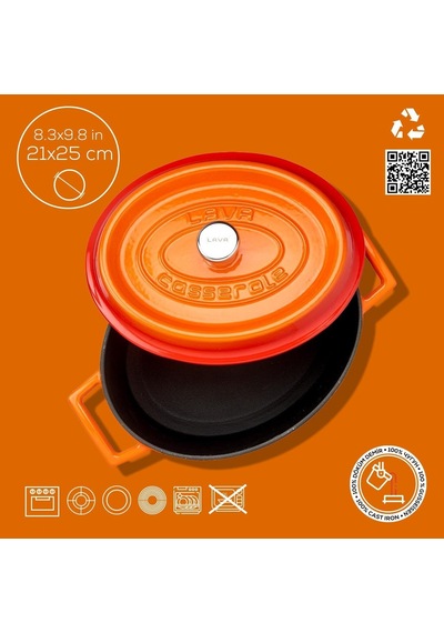 Cookware Trendy Dökme Demir Emaye Güveç Tenceresi/kızartma Tavası, Oval, 25 Cm, 3,19 L, Turuncu Diğer