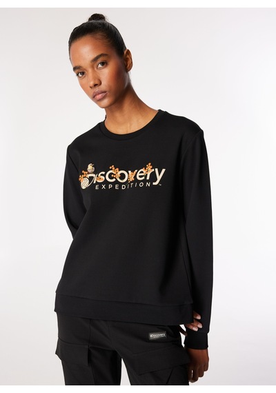 Discovery Expedition Siyah Kadın Bisiklet Relaxed Baskılı Sweatshirt D4wl-swt3034