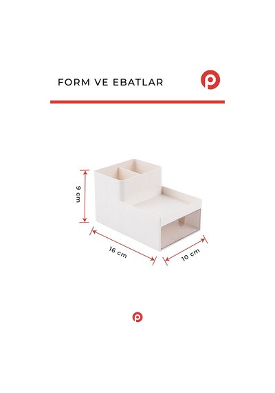 Tek Çekmeceli Masa Üstü Mini Organizer - Takı Ve Makyaj Düzenleyici - Ofis Kırtasiye Kutusu Krem
