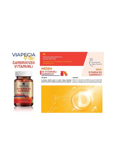 Viapecia Kids D3 Vitaminli Gummies Elma Aromalı 60 Adet