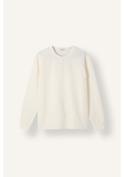 Defacto Regular Fit Waffle Dokulu Henley Yaka Uzun Kollu Basic Tişört I2067ax26auer105 Ekru-er105