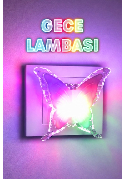 Rgb Gece Lambası Kelebek Tip Koridor Hol Işığı Uyuma Işığı Renkli Işık Beyaz Gc15 Beyaz