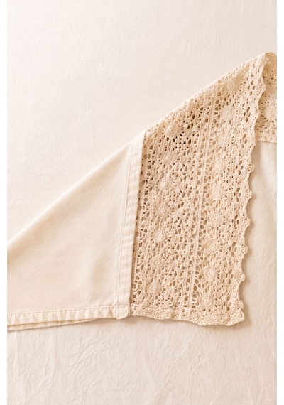 Krem Lacy Pamuklu Dantelli Runner 40x150 Cm