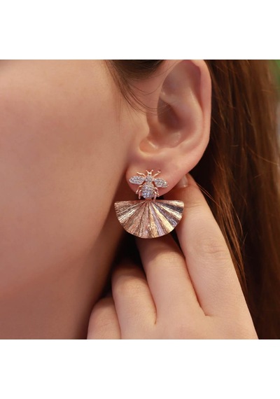 Arı Rose Gold Kaplama Gümüş Küpe Gümüş