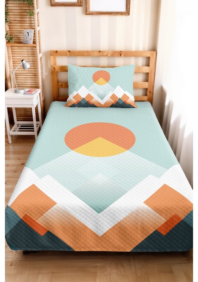 Geometrik Dağ Mint Genç Odası Tek Kişilik Pike Takımı-modern Turuncu 160x220cm Kapitone Yatak Örtüsü Kabuğu Kakao Serinliği