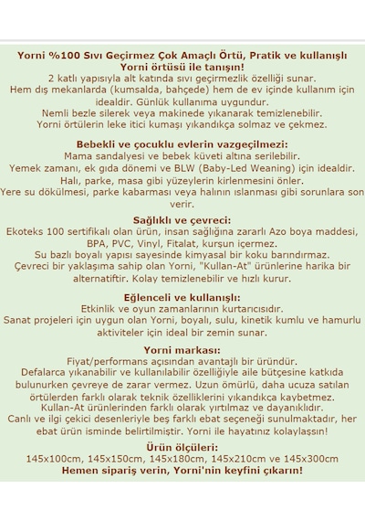 Yorni 145x180 CM Ocean, Sıvı Geçirmeyen Çok Amaçlı Aktivite Örtüsü Yer, Masa Ve Yatak İçin, Makinede Yıkanabilir