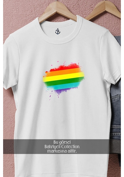 Oversize Splatter Lgbt Colors Tasarımlı Unisex T-shirt Beyaz