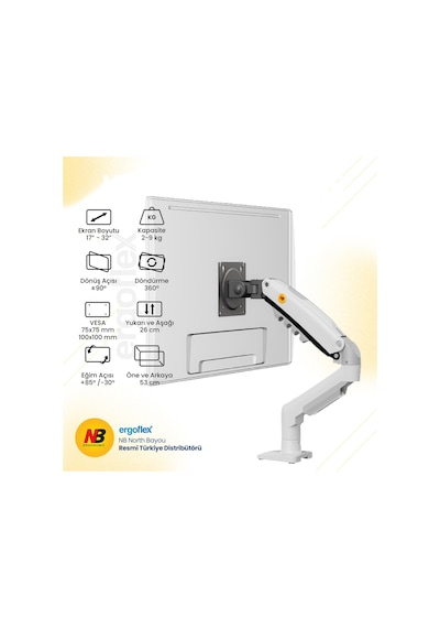North Bayou NB F80 17-30" LCD/LED Kol Amortisörlü Vesa Monitör Beyaz