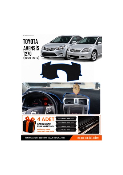 Toyota Avensis T270 2009-2015 Uyumlu Torpido Örtüsü, Torpido Kılıfı - Siyah-mavi - To004