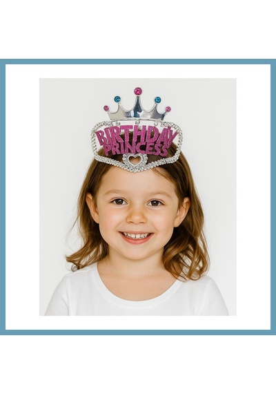 Bezos Gümüş Renk Taç Üzeri Pembe Birthday Prenses Yazılı Çocuk Parti Tacı 11x12 Cm Mbt06