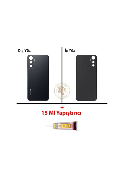 Infinix Hot 20 Siyah Uyumlu Arka Kapak + B7000 Yapıştırıcı Arka Cam Batarya Pil Kapağı Lazer Kesim Diğer